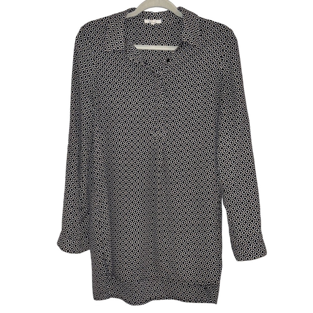 Pleione Black & White Button Down Top Gold Detailing Women’s Size Medium Shirt!